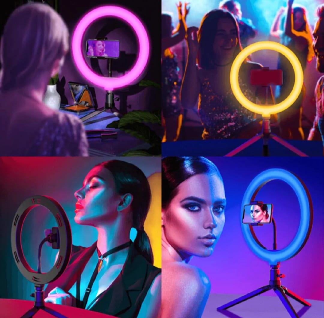 RGB Ringlight 26 CM MJ26 With Mobile Holder Adjustable Lighting For Photography Video Recording Makeup And Live Streaming | With Stand 7 Feet