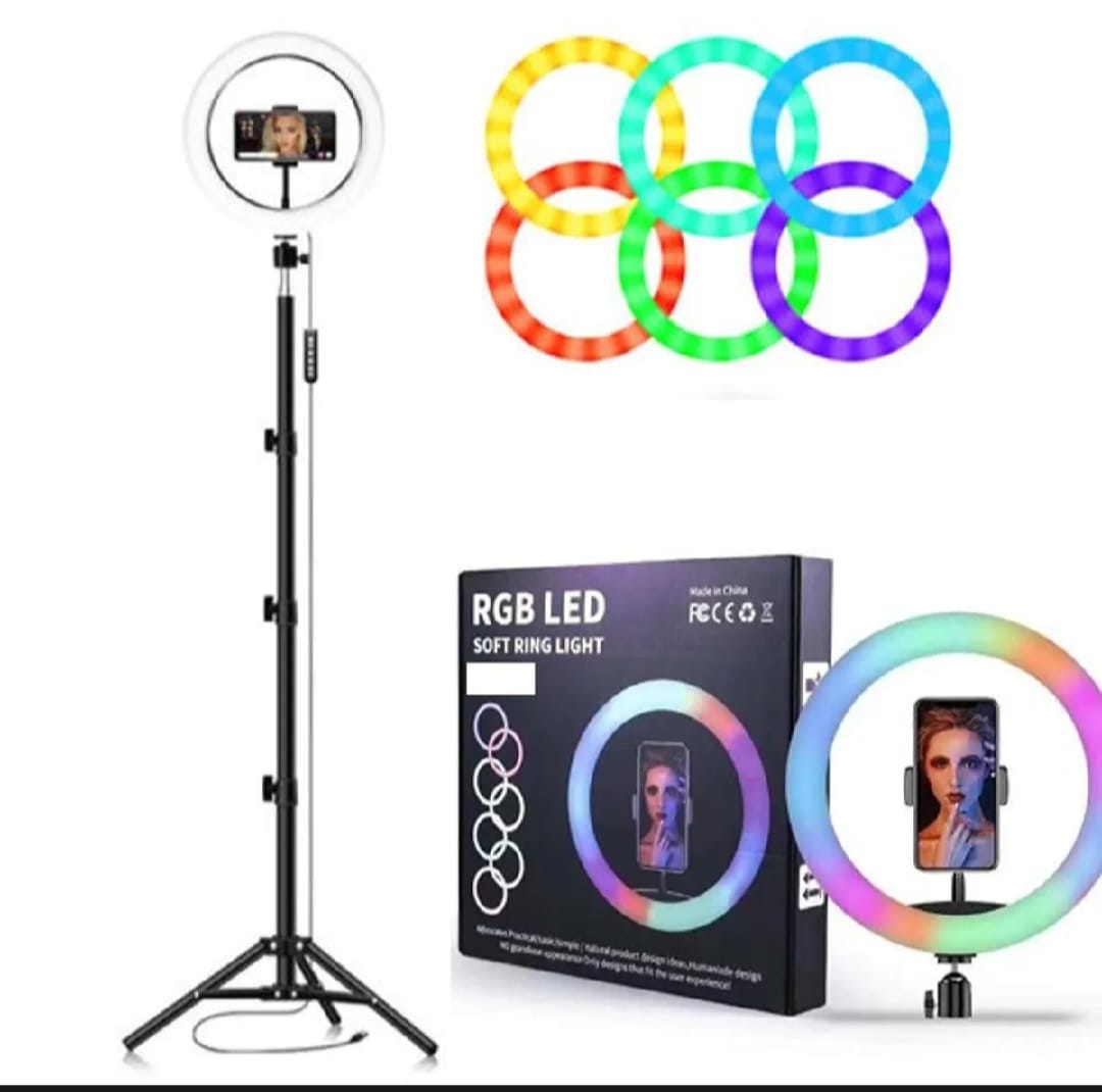 RGB Ringlight 26 CM MJ26 With Mobile Holder Adjustable Lighting For Photography Video Recording Makeup And Live Streaming | With Stand 7 Feet