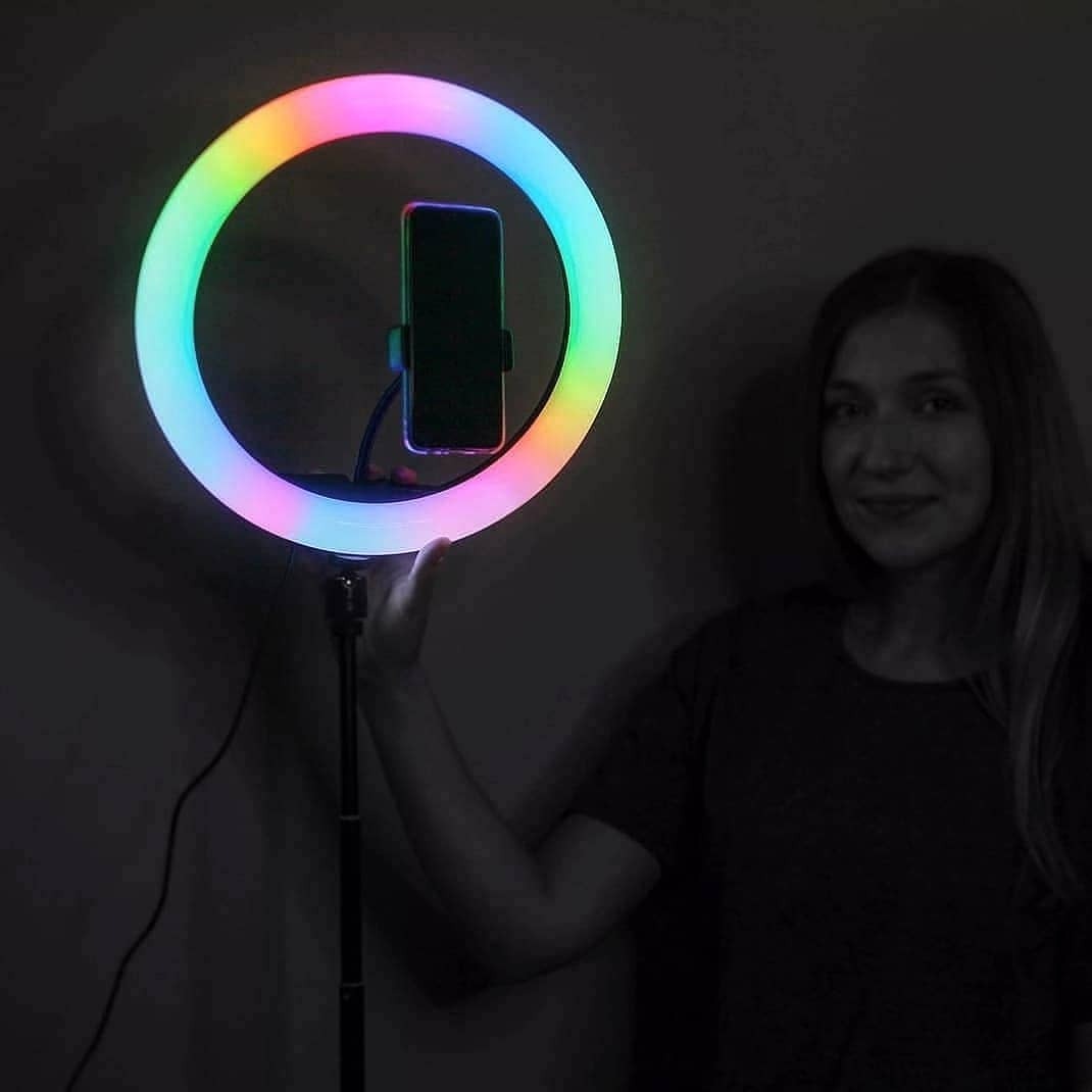 RGB Ringlight 26 CM MJ26 With Mobile Holder Adjustable Lighting For Photography Video Recording Makeup And Live Streaming | With Stand 7 Feet