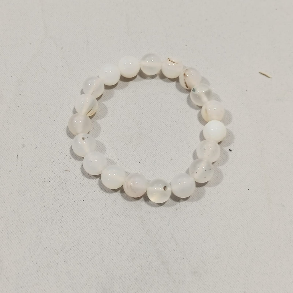 Natural Milky White Aqeeq Stone Bracelet -
