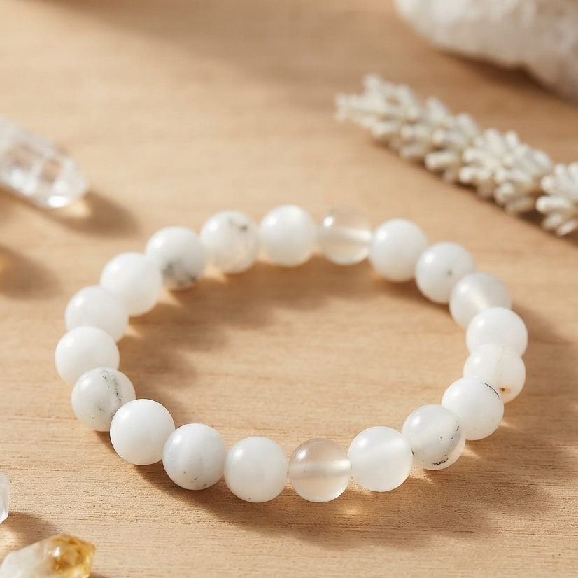 Natural Milky White Aqeeq Stone Bracelet -