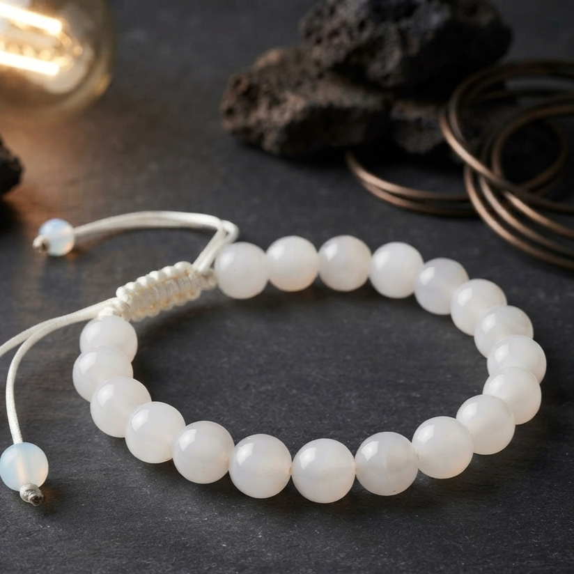 Natural Milky White Aqeeq Stone Bracelet -